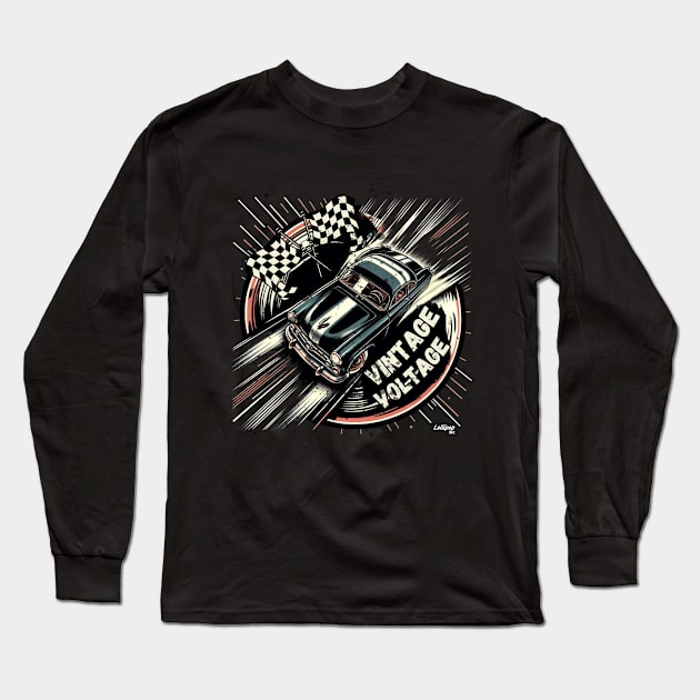 Vintage Voltage - Race Ready - Classic UK American Muscle Car - Hot Rod and Rat Rod Rockabilly Retro Collection Long Sleeve T-Shirt by LollipopINC